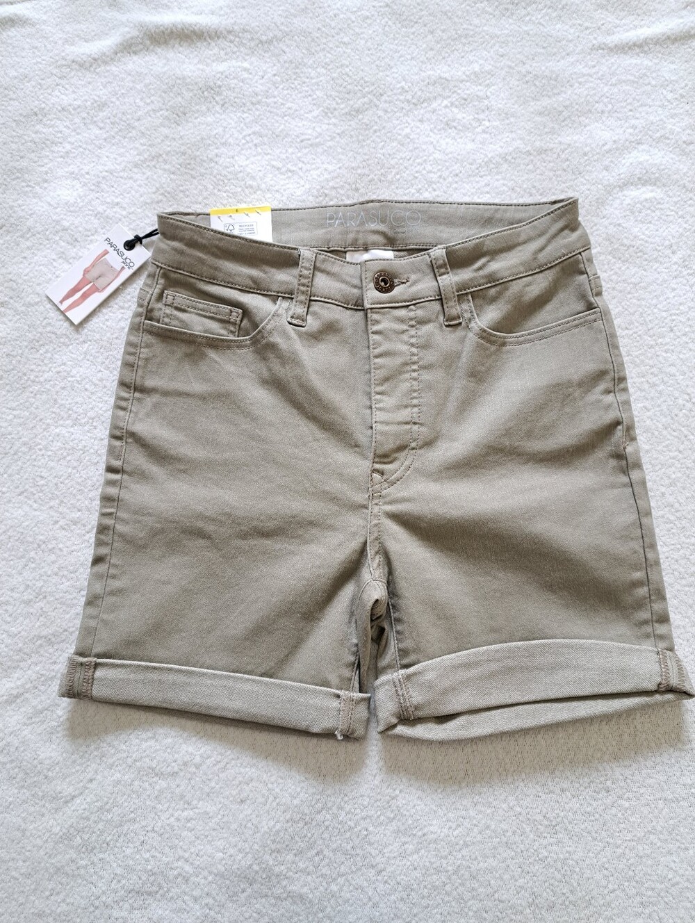 Parasuco Denim Shorts Womens Size 6 Taupe Green Stretch Jean Shorts Mid Rise NWT